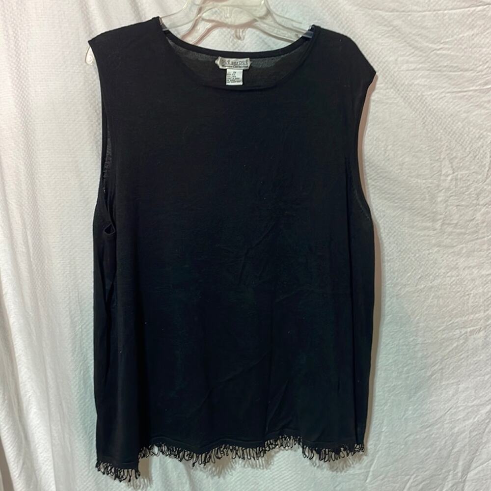 Due Per Due 3x black silk sweater tank lightweight fringe hemline euc worn once